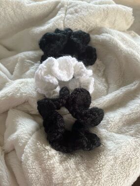Handmade (by me) Black and White Crochet Scrunchie Set